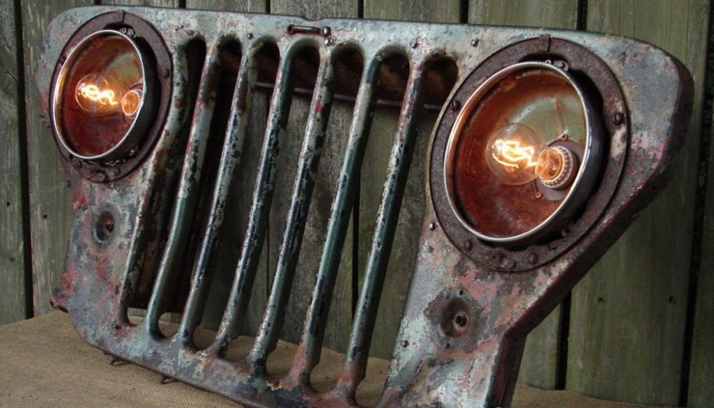 Repurpose Old Car Parts, like this grill made from a car hood