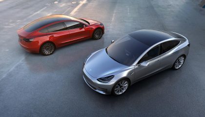 A sleek, electric Tesla Model 3