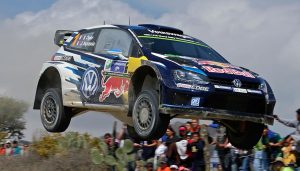 A Volkswagen hot hatch makes a jump