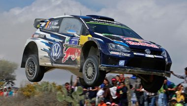 A Volkswagen hot hatch makes a jump