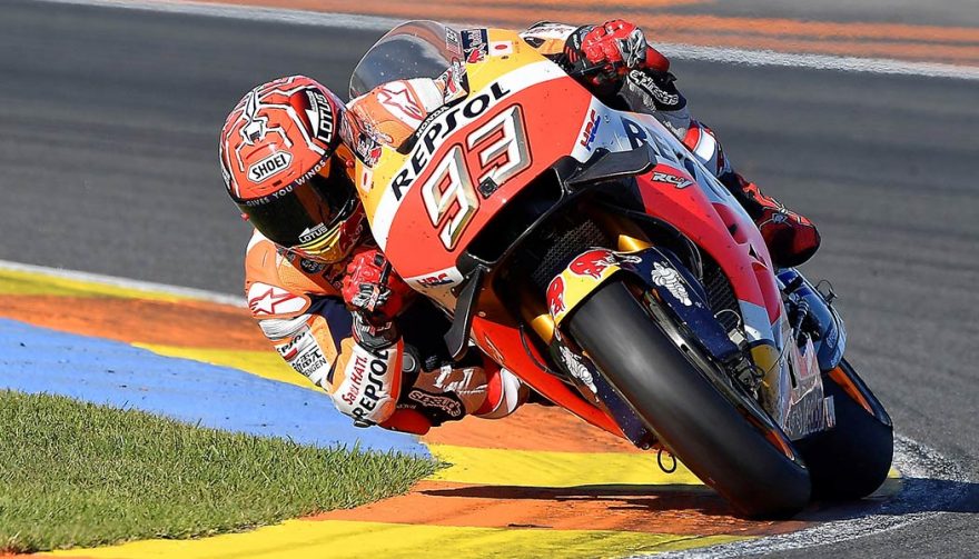 Marc Marquez rode his Respol Honda RC213V in his third MotoGP title in four years.