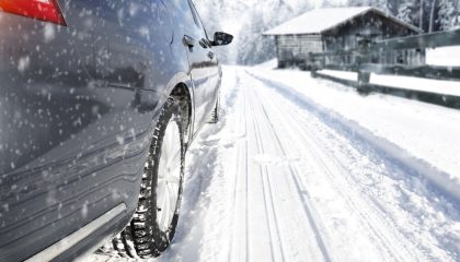 A car driving in snow