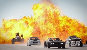 A fiery scene from the latest "Fast and Furious" movie