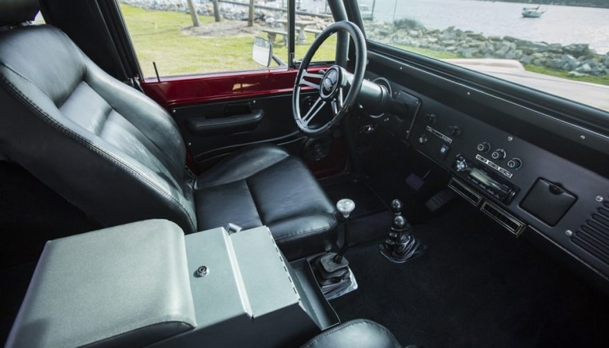 The interior of a custom 1976 Ford Bronco