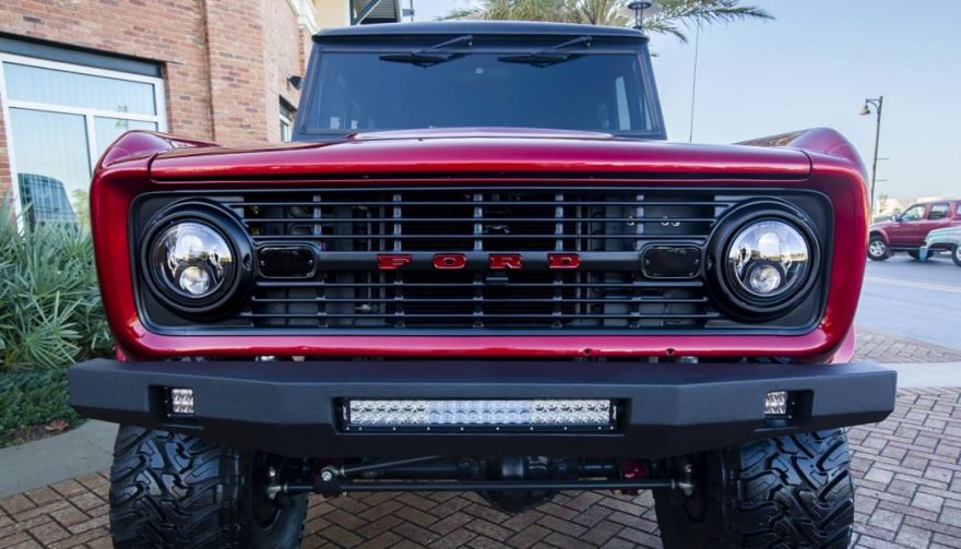 The front grille of a custom 1976 Ford Bronco