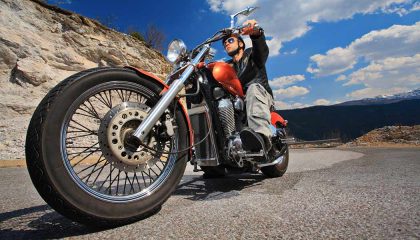 A rider on a motorcycle road trip