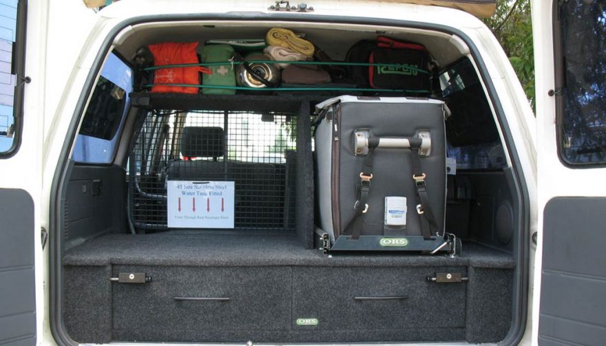 Shelves and cabinets are great accessories for SUV camping