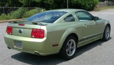 rear 3/4 of a ford mustang