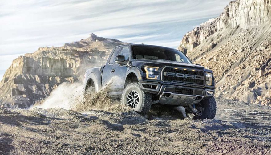 A Ford truck uses autonomous off road driving features