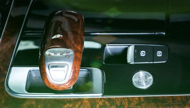 The interior of a car showcasing a CVT transmission.