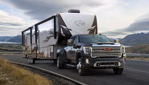 While it might not offer that nice round 1,000 lb-ft of torque of the Ram, the 2020 GMC Sierra HD is not exactly light on towing and hauling features